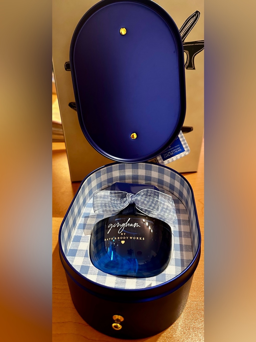 Bath & Body Works Gingham Fragrance in Deep Blue Bottle
